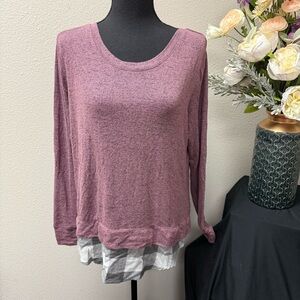 Maurices Burgundy Lace-Up Back Layered Hem Long Sleeve Knit Top L